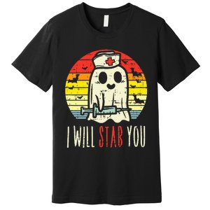 Will Stab You Ghost Nurse Retro Halloween Nursing RN Premium T-Shirt