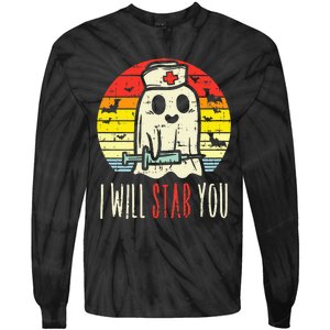 Will Stab You Ghost Nurse Retro Halloween Nursing RN Tie-Dye Long Sleeve Shirt