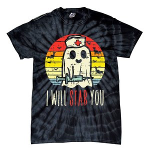 Will Stab You Ghost Nurse Retro Halloween Nursing RN Tie-Dye T-Shirt