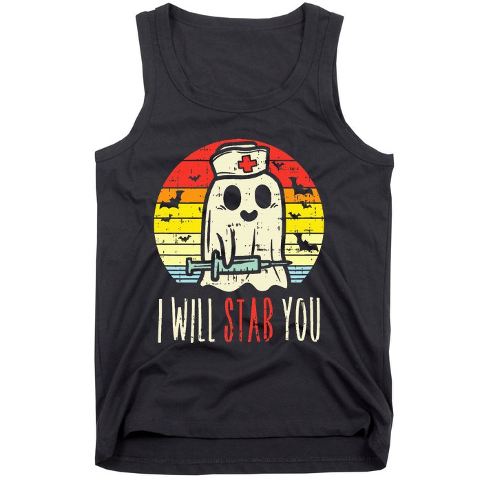 Will Stab You Ghost Nurse Retro Halloween Nursing RN Tank Top