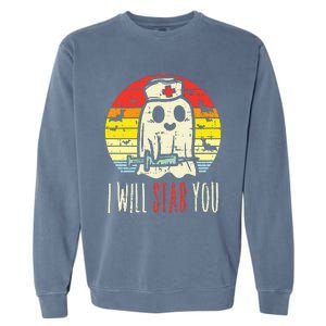 Will Stab You Ghost Nurse Retro Halloween Nursing RN Garment-Dyed Sweatshirt