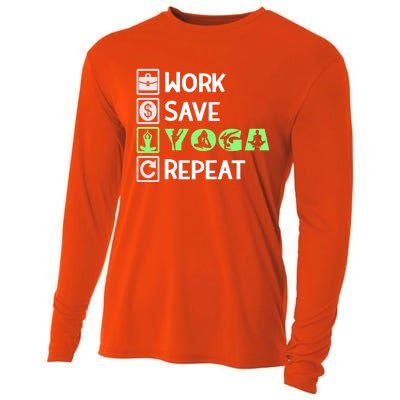 Work Save Yoga Repeat Meditation Namaste Yogi Sport Fitness Gift Cooling Performance Long Sleeve Crew