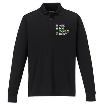 Work Save Yoga Repeat Meditation Namaste Yogi Sport Fitness Gift Performance Long Sleeve Polo