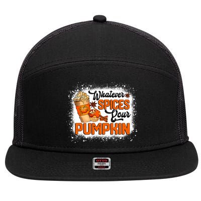 Whatever Spices Your Pumpkin Autumn Halloween Thanksgiving 7 Panel Mesh Trucker Snapback Hat