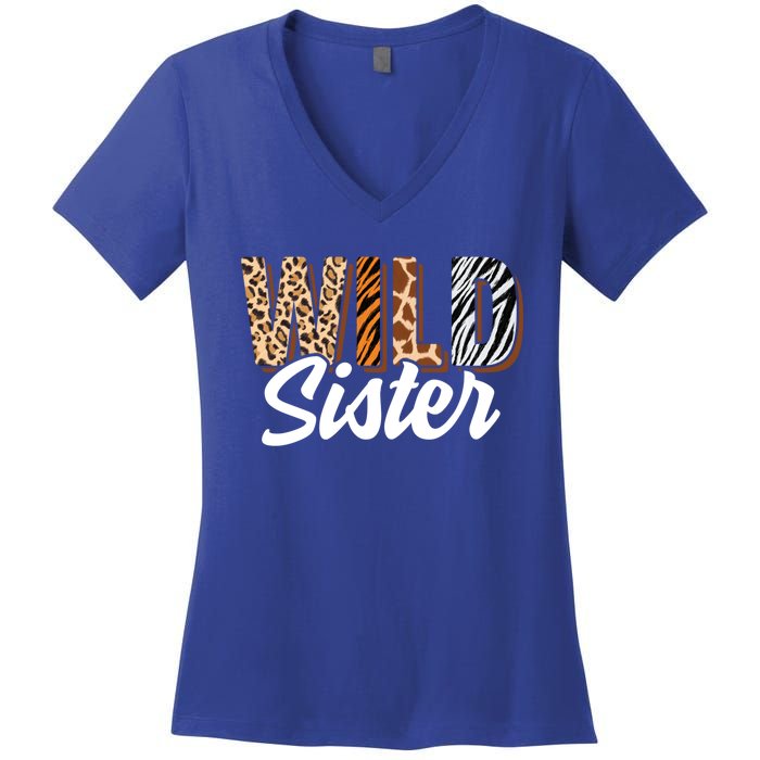 Wild Sister Zoo Born Two Be Wild Bgiftday Safari Jungle Animal Gift Women's V-Neck T-Shirt