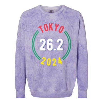 Women Tokyo 262 Marathon 2024 Vneck Colorblast Crewneck Sweatshirt