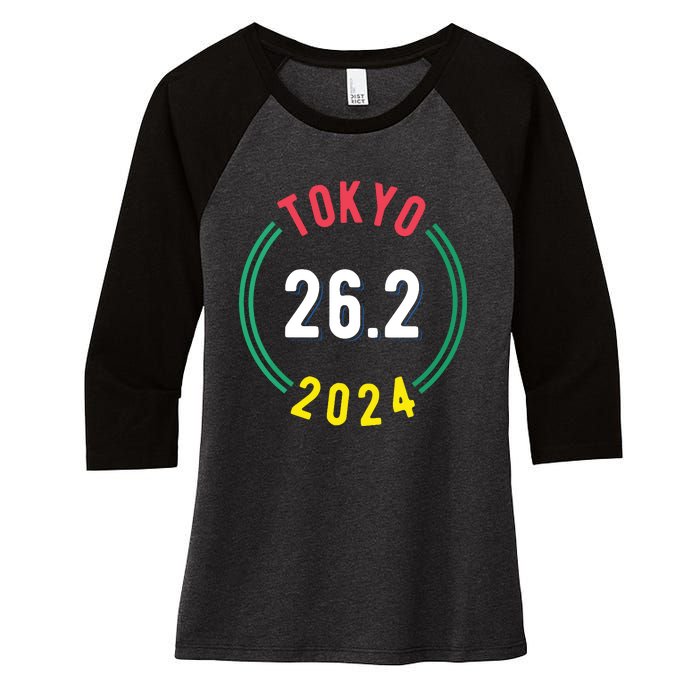 Women Tokyo 262 Marathon 2024 Vneck Women's Tri-Blend 3/4-Sleeve Raglan Shirt