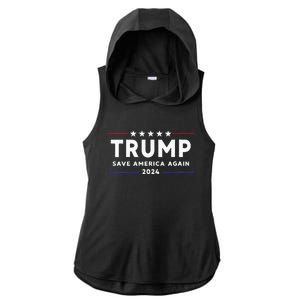 Wo Trump 2024 Save America Save America Again Trump  Ladies PosiCharge Tri-Blend Wicking Draft Hoodie Tank