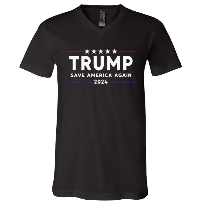 Wo Trump 2024 Save America Save America Again Trump  V-Neck T-Shirt