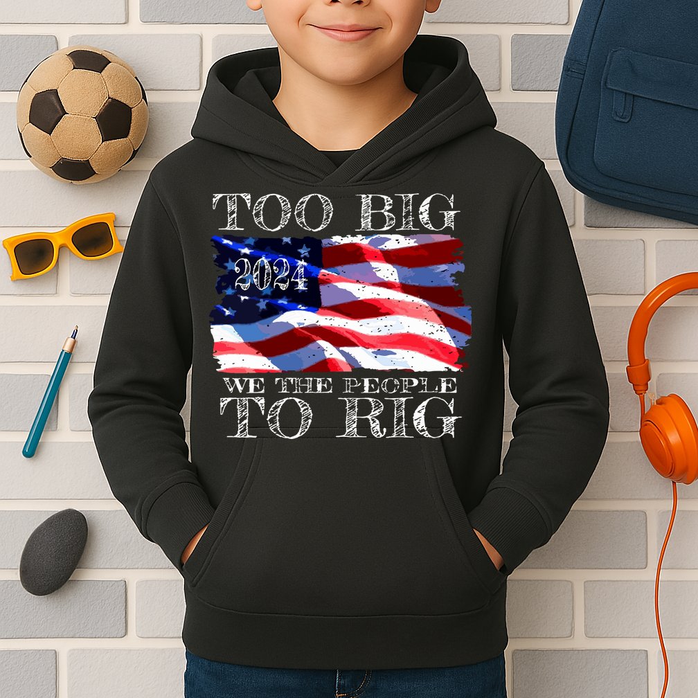 Women Trump 2024 Too Big To Rig Funny Quote Vneck Kids Hoodie