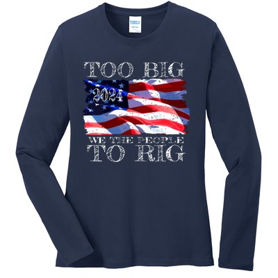 Women Trump 2024 Too Big To Rig Funny Quote Vneck Ladies Long Sleeve Shirt