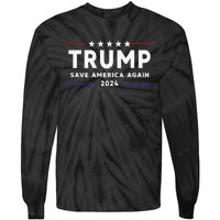 Womens Trump 2024 Save America Save America Again Trump Tie-Dye Long Sleeve Shirt