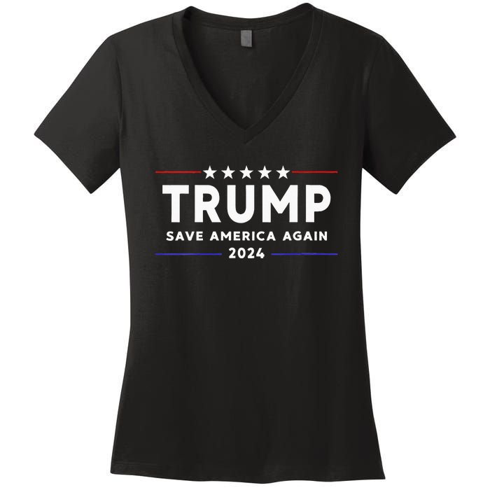 Womens Trump 2024 Save America Save America Again Trump Women's V-Neck T-Shirt