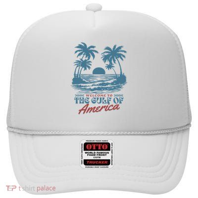 Welcome To AmericaS Gulf Beach Retro Gulf Of Usa America High Crown Mesh Back Trucker Hat