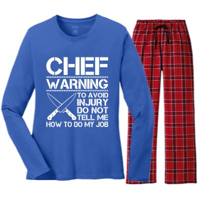 Warning To Avoid Injury Funny Chef Cool Gift Women's Long Sleeve Flannel Pajama Set 