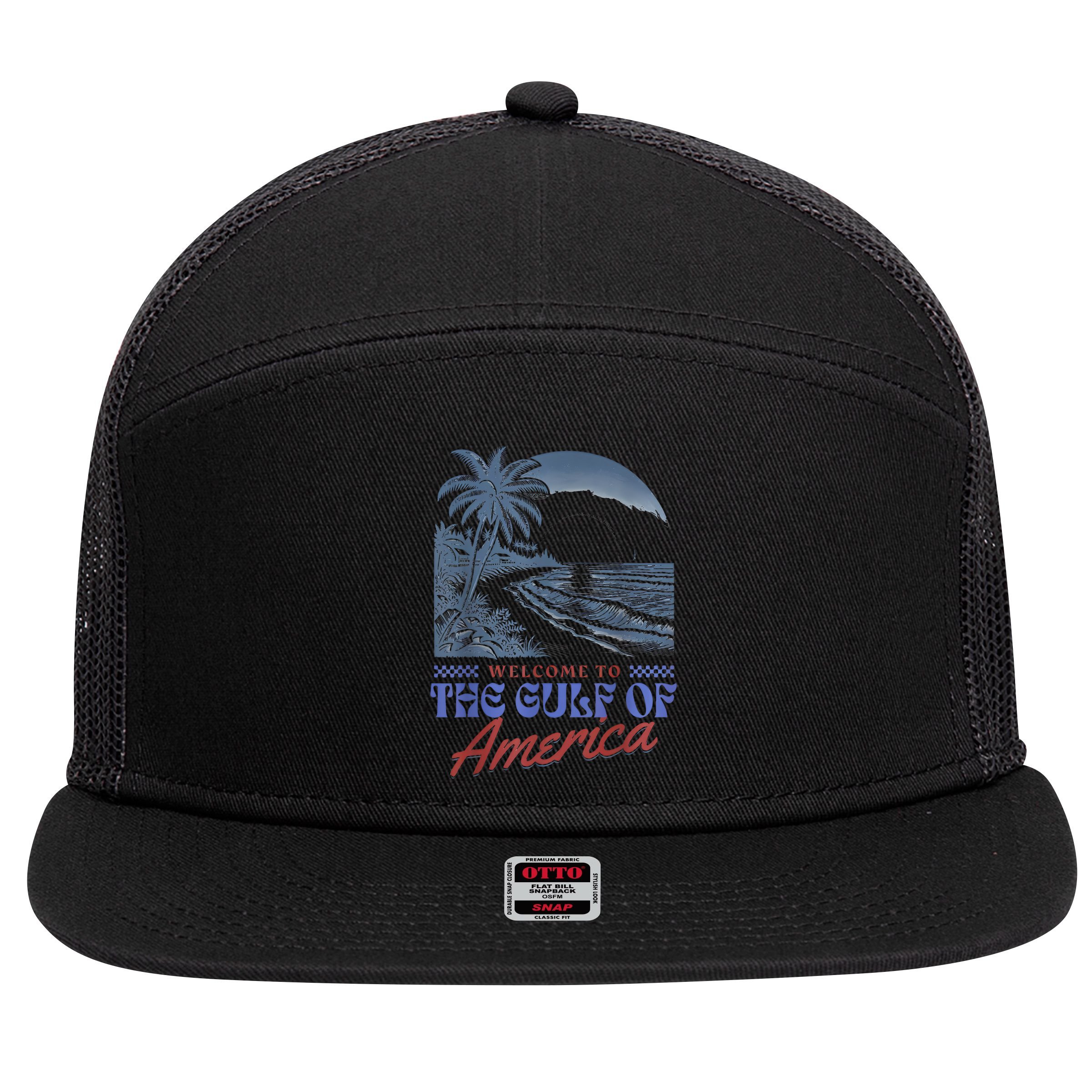 Welcome To AmericaS Gulf Retro Vintage Beach 7 Panel Mesh Trucker Snapback Hat