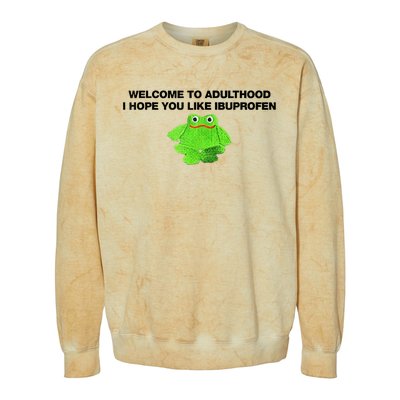 Welcome To Adult I Hope You Like Ibuprofen Frog Meme Colorblast Crewneck Sweatshirt