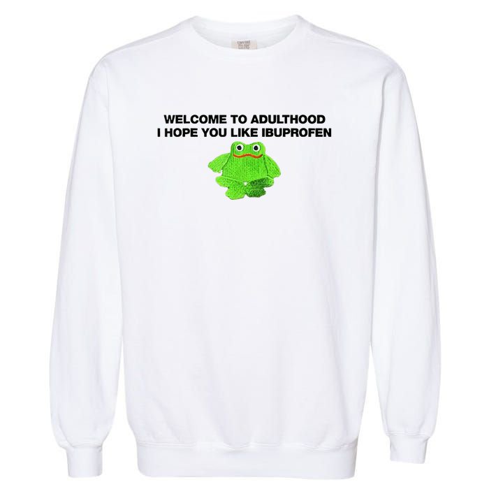 Welcome To Adult I Hope You Like Ibuprofen Frog Meme Garment-Dyed Sweatshirt