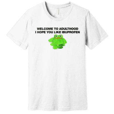 Welcome To Adult I Hope You Like Ibuprofen Frog Meme Premium T-Shirt