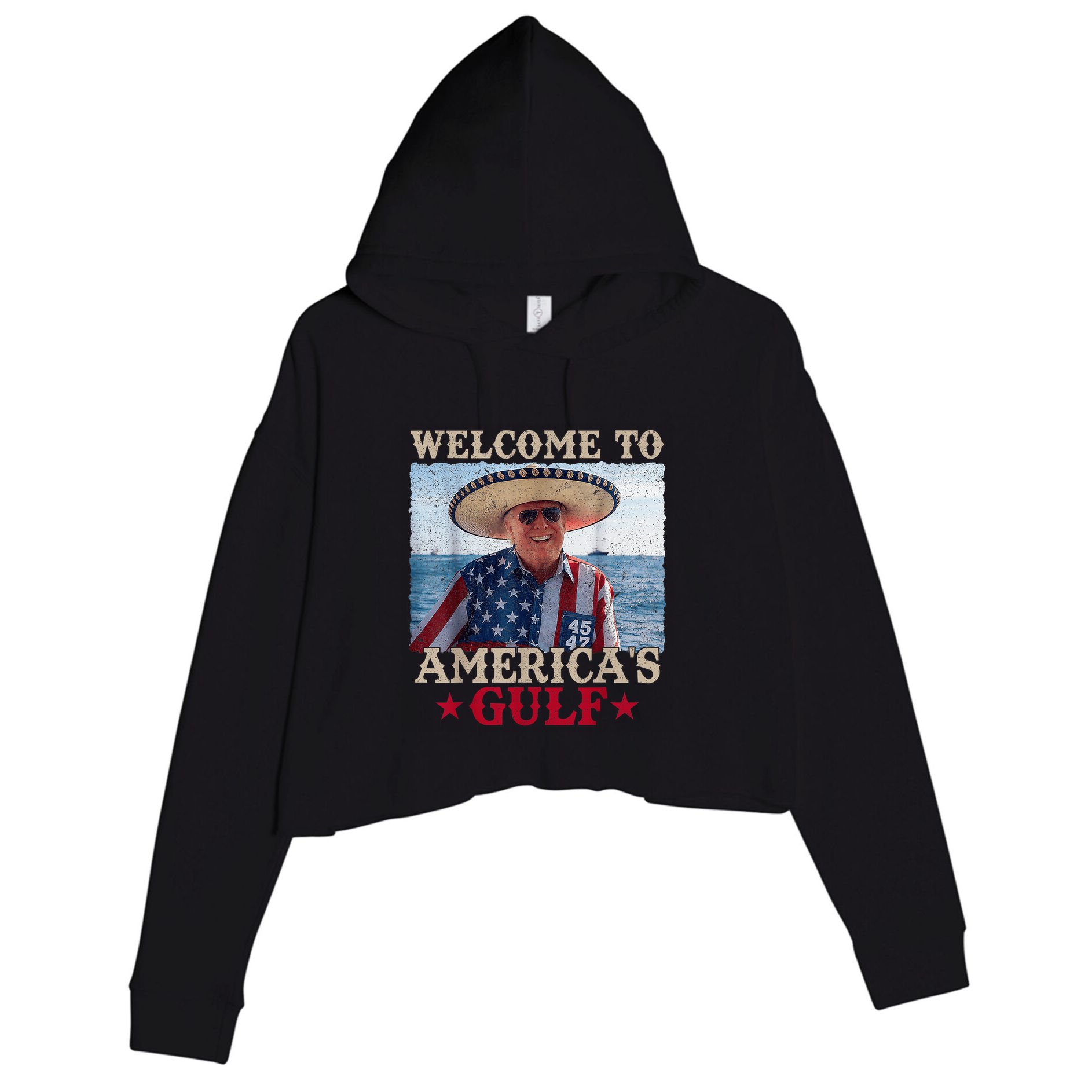 Welcome To AmericaS Gulf Trump Mexico America Trump 45 47 Crop Fleece Hoodie