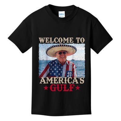 Welcome To AmericaS Gulf Trump Mexico America Trump 45 47 Kids T-Shirt