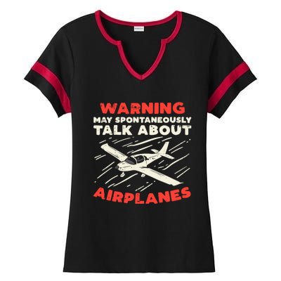 Warning Talk About Airplanes Funny Pilot Aviation Lover Gift Ladies Halftime Notch Neck Tee