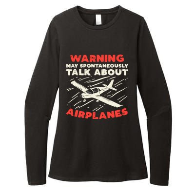 Warning Talk About Airplanes Funny Pilot Aviation Lover Gift Womens CVC Long Sleeve Shirt