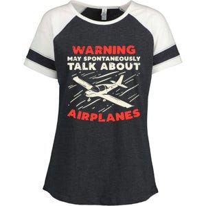 Warning Talk About Airplanes Funny Pilot Aviation Lover Gift Enza Ladies Jersey Colorblock Tee