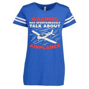 Warning Talk About Airplanes Funny Pilot Aviation Lover Gift Enza Ladies Jersey Football T-Shirt