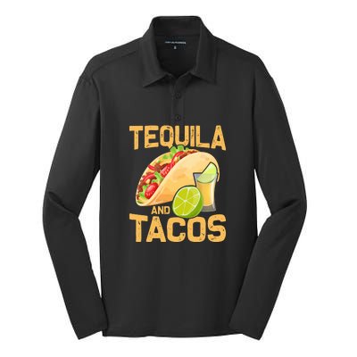 Womens Tacos And Tequila Funny Cinco De Mayo Silk Touch Performance Long Sleeve Polo