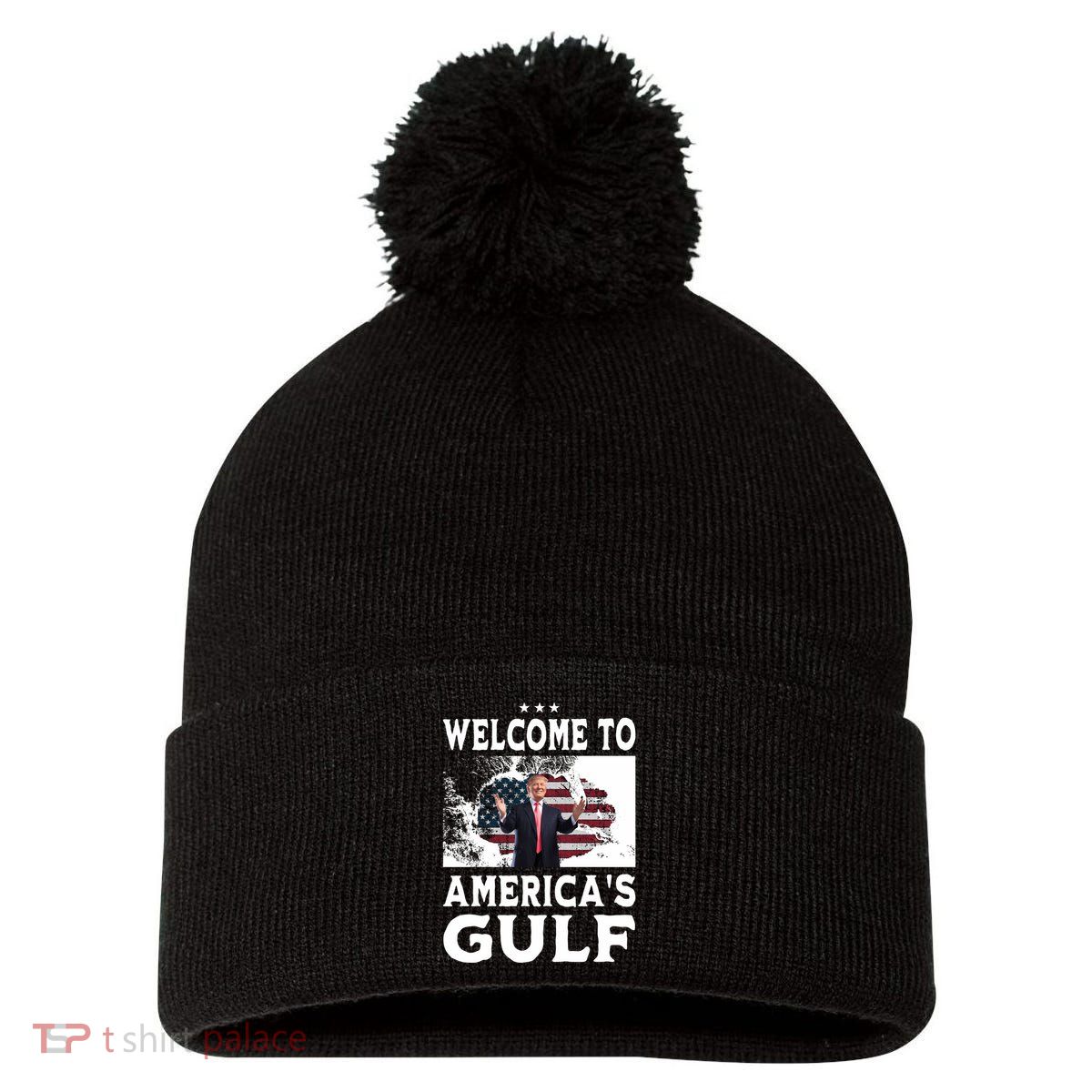 Welcome To Americas Gulf Donald Trump Pom Pom 12in Knit Beanie