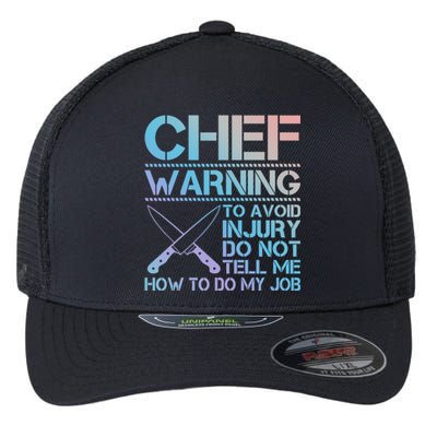 Warning To Avoid Injury Funny Chef Cool Gift Flexfit Unipanel Trucker Cap