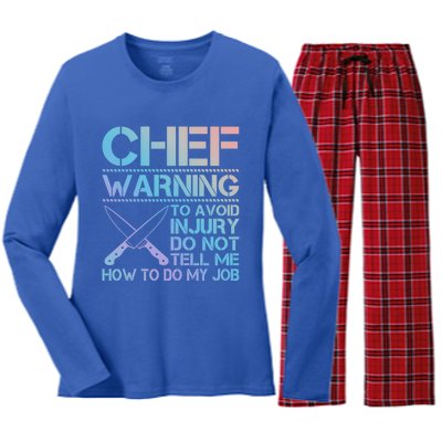 Warning To Avoid Injury Funny Chef Cool Gift Women's Long Sleeve Flannel Pajama Set 