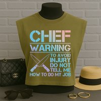 Warning To Avoid Injury Funny Chef Cool Gift Garment-Dyed Women's Muscle Tee