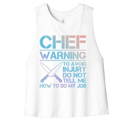 Warning To Avoid Injury Funny Chef Cool Gift Women's Racerback Cropped Tank