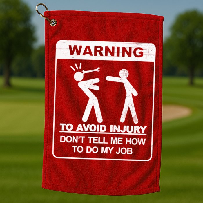 Warning To Avoid Injury Don't Tell Me How To Do My Job Golf Towel
