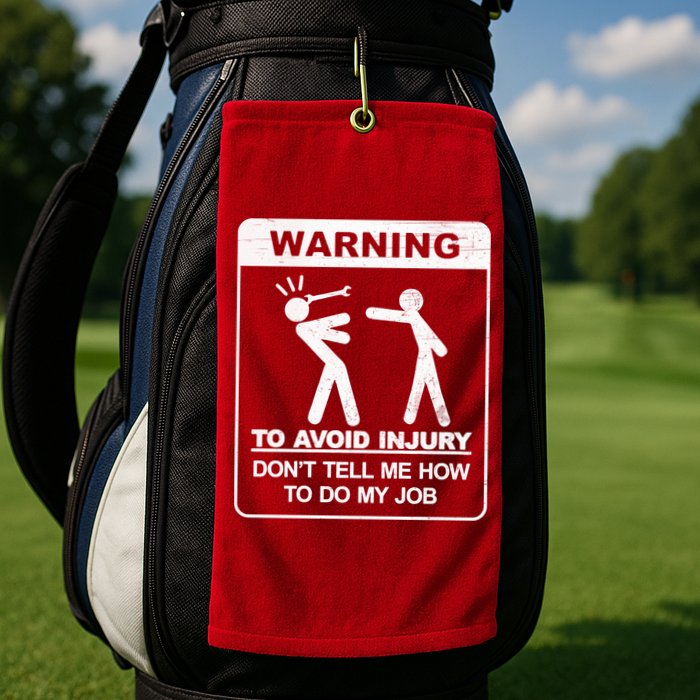 Warning To Avoid Injury Don't Tell Me How To Do My Job Golf Towel