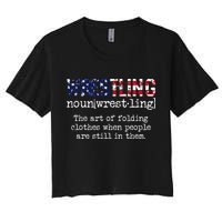Wrestling The Art Of Folding Clothes With People Still Them Women's Crop Top Tee