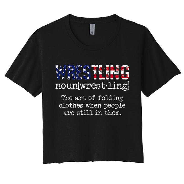 Wrestling The Art Of Folding Clothes With People Still Them Women's Crop Top Tee