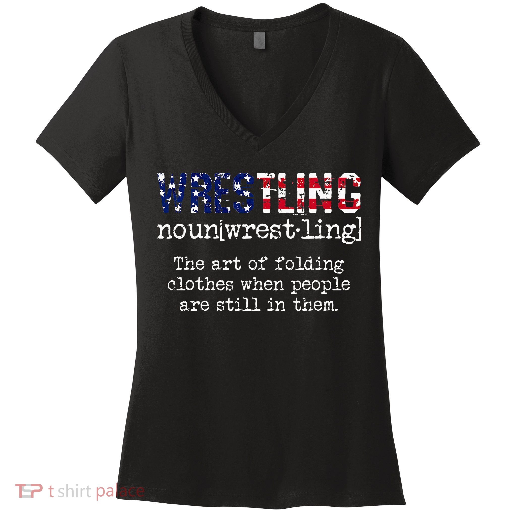 Wrestling The Art Of Folding Clothes With People Still Them Women's V-Neck T-Shirt