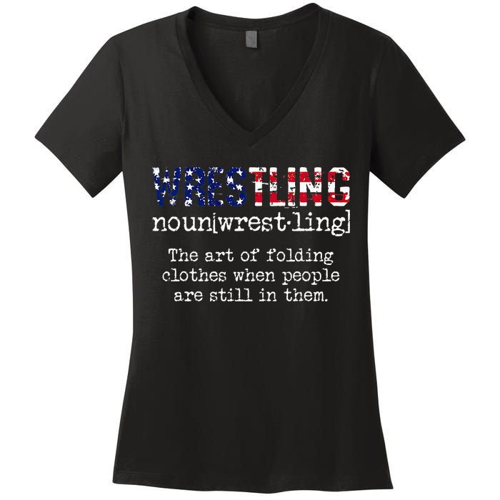 Wrestling The Art Of Folding Clothes With People Still Them Women's V-Neck T-Shirt