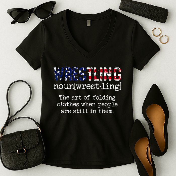 Wrestling The Art Of Folding Clothes With People Still Them Women's V-Neck T-Shirt
