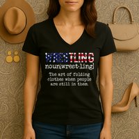 Wrestling The Art Of Folding Clothes With People Still Them Women's V-Neck T-Shirt