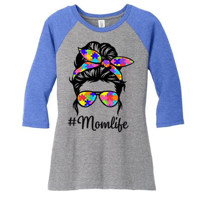 Wo Th Autistic Autism Awareness Mom Life Gift Women's Tri-Blend 3/4-Sleeve Raglan Shirt