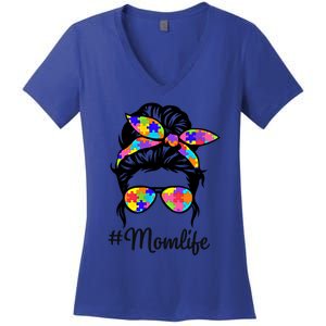 Wo Th Autistic Autism Awareness Mom Life Gift Women's V-Neck T-Shirt