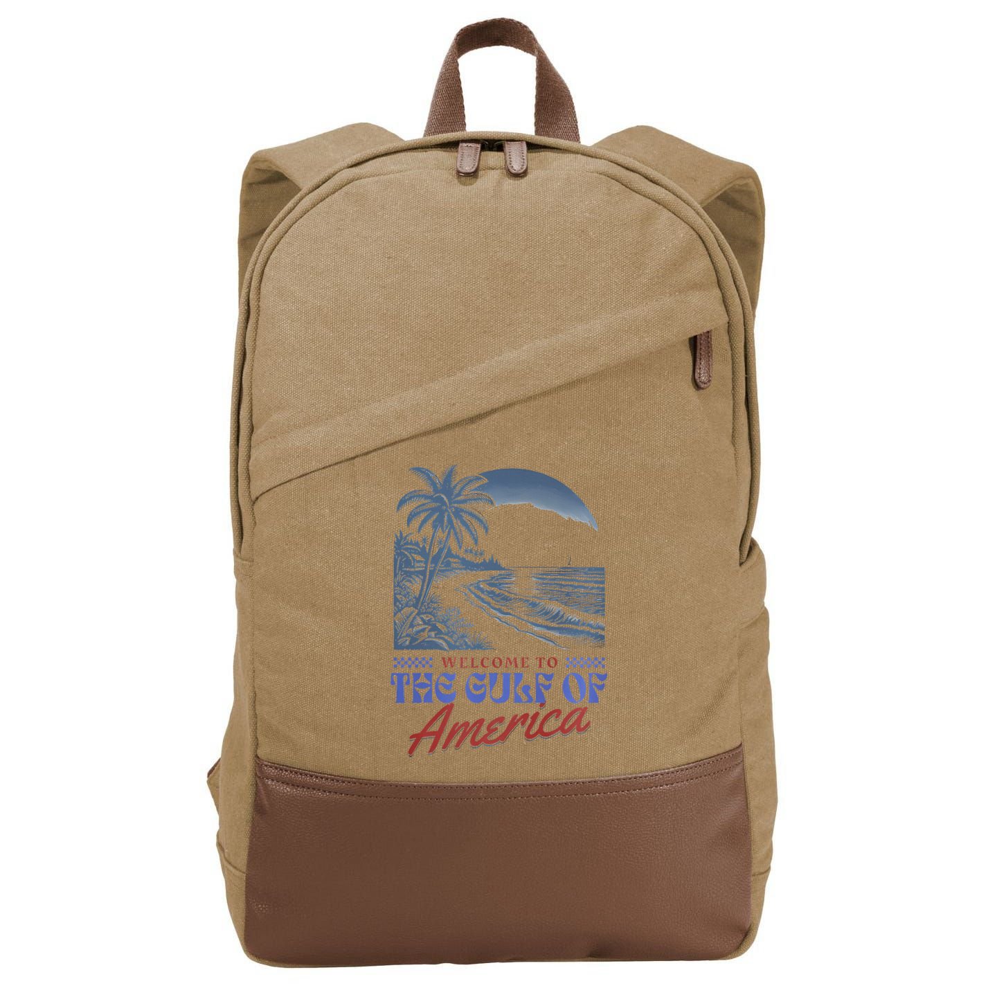 Welcome To AmericaS Gulf Retro Vintage Beach Cotton Canvas Backpack