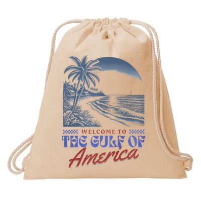 Welcome To AmericaS Gulf Retro Vintage Beach Drawstring Bag