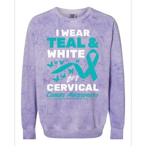 Wear Teal And White Cervical Cancer Awareness Colorblast Crewneck Sweatshirt