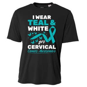 Wear Teal And White Cervical Cancer Awareness Cooling Performance Crew T-Shirt