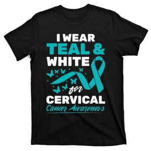 Wear Teal And White Cervical Cancer Awareness T-Shirt